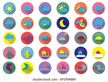 Thirty weather colorful flat icons