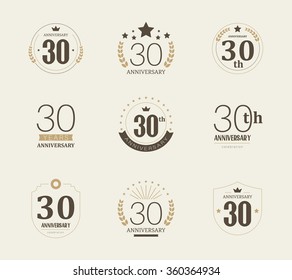 Thirty years anniversary celebration logotype. 30th anniversary logo collection.