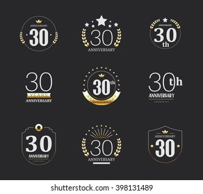 Thirty years anniversary celebration logotype. 30th anniversary logo collection.
