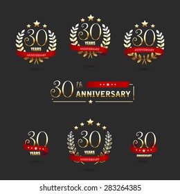 Thirty years anniversary golden icons collection. 30th Anniversary logos.