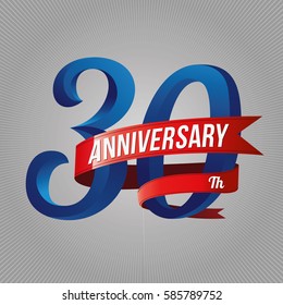 thirty years anniversary logo with red ribbon, 30th years celebration
