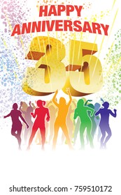 Thirty-fifth anniversary. Colorful crowd of dancing people celebrating thirty-fifth anniversary