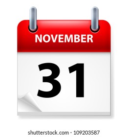 Thirty-first November in Calendar icon on white background