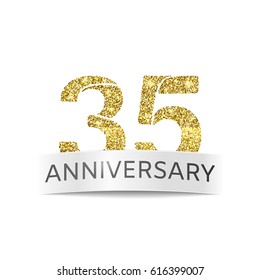 Thirty-five year anniversary. Banner 35th birthday golden color