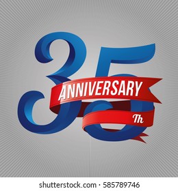 thirty-five years anniversary logo with red ribbon, 35th years celebration
