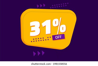 thirty-one percent discount. purple banner with orange floating balloon for promotions and offers