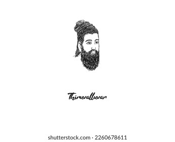 Diseño de arte Thiruvalluvar Scribble y fondo blanco.