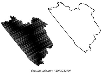 Thiruvananthapuram district (Kerala State, Republic of India) map vector illustration, scribble sketch Trivandrum map