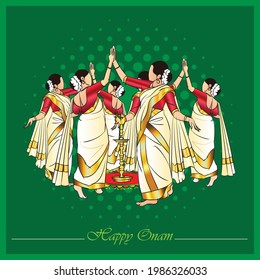 Thiruvathira Dance Colour Vector Illustration