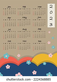 This 12 months calendar in 2023 with vintage and little flowers background. Vector illustration feel like japan.