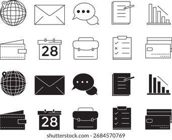 Se trata de 20 iconos minimalistas establecidos para uso comercial o financiero, con estilo lineal y glifo