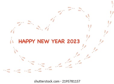 This is a 2023 New Year's card with a heart-shaped rabbit footprint.