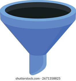 Este icono 2D representa un embudo azul simple con una abertura oscura, diseñado con una estética limpia y moderna.