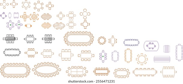 This 2D overhead vector of a black dining table top view is perfect for floor plans, interior design projects, and architectural illustrations. Fully scalable and editable for diverse uses.