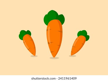 Diese 3 Carrots Vektorgrafik präsentiert drei Karotten in einem fröhlichen und erfrischenden Design. Jede Möhre sieht lebendig und bunt aus und betont die natürlichen Details