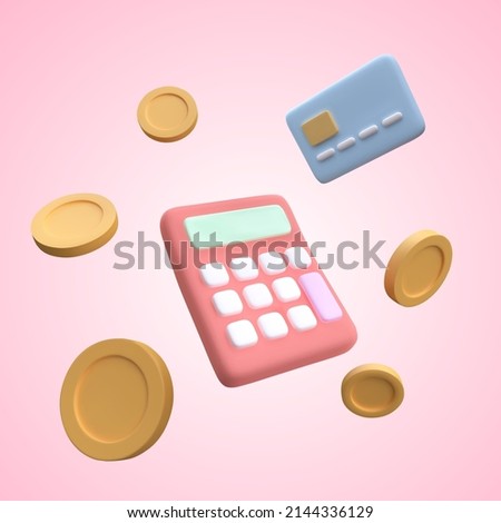 This is a 3d illustration of a money calculator and credit card, depicting finance, made of realistic vector mesh