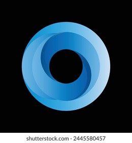 This is a 3d logo in blue color of a circle shape that looks like a wave that looks modern clean and fresh on a black background