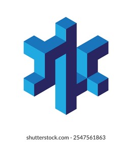 This is a 3D logo design of an initial letter N logo in blue in abstract block style