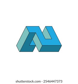 This is a 3d logo design of a letter N that looks like a letter M in blue aqua color on a white background