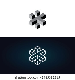 Este es un logotipo 3d de varias Formas de bloque que forman una forma hexagonal 