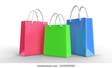 Este es un diseño 3d de tres bolsas de compras que se han convertido en malla vectorial