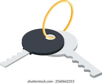 This 3D vector illustration features two keys with a circular keyring, designed in a clean, modern style.