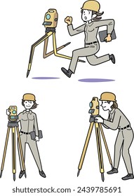 This is a 3-piece set illustration of a woman surveying.