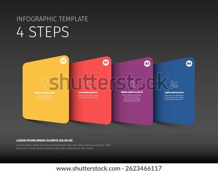This is a 4 steps infographic template design. It's a vector illustration for process, options, or report using colorful simple infographic template design with dark background.