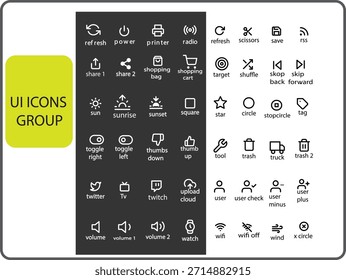 Este Vector de grupo de iconos de 48 UI es una colección limpia y moderna de símbolos de interfaz esenciales diseñados para Web, móviles, App, paneles y proyectos de software. Cada ícono se crea en un formato de Vector totalmente editable,