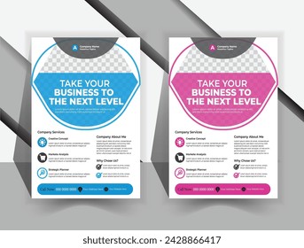 This A4-sized vector illustration template features a section with an image backdrop for posters, booklets, flyers, and brochures.