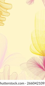 This abstract artwork features flowing, organic lines in warm shades of pink, yellow, and orange, radiating a sense of movement and harmony. The soft gradient background enhances airy feel.