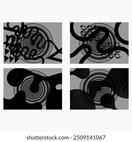 This abstract artwork presents a grid of four distinct yet interconnected compositions