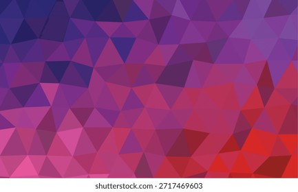 This abstract background exhibits an arrangement of triangles in a geometric pattern. The colors range from purple and pink to red, creating a visually striking design.