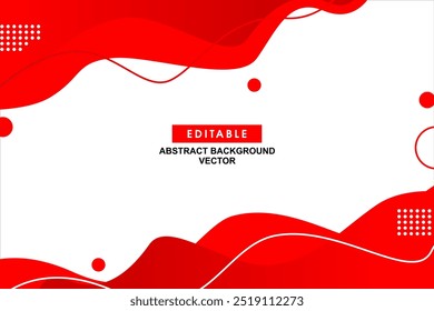 Este fundo abstrato apresenta uma composição dinâmica de formas vermelhas fluindo e linhas em torno de uma área central branca limpa. Acentuado com pequenos círculos vermelhos e padrões pontilhados