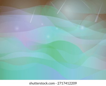 Dieser abstrakte Hintergrund zeichnet sich durch fließende, transluzente Gradientenwellen in Teal-, Lavendel- und Brauntönen aus, die einen Aurora-Effekt hervorrufen.