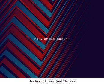 Este fundo abstrato apresenta um padrão de linhas diagonais em um gradiente vermelho e azul escuro que cria um efeito de profundidade e movimento.