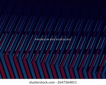 Este fundo abstrato apresenta um padrão de linhas diagonais em um gradiente vermelho e azul escuro que cria um efeito de profundidade e movimento.