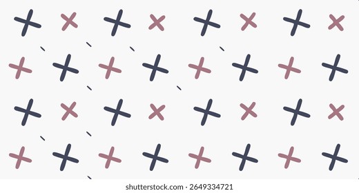 This abstract background features a repeating pattern of simple, hand-drawn crosses in two complementary colors, creating a playful yet sophisticated visual.