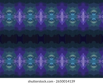 Este fundo abstrato apresenta uma rica paleta de azuis escuros, roxos e negras, dispostos em um padrão simétrico hipnotizante. O design evoca um senso de profundidade e mistério, com uma pintura