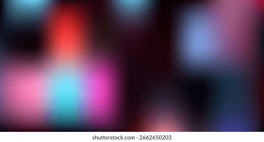 This abstract background features a smooth color gradient with blue, red, pink, and black hues, blending together in a fluid, blurry design with soft, undefined shapes