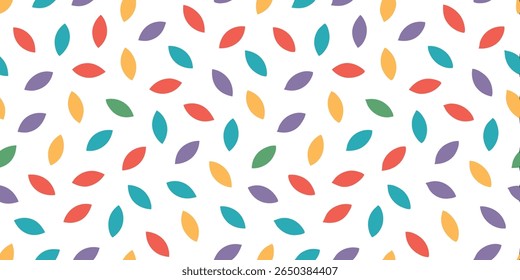 This abstract background showcases a repeating pattern of rounded petal shapes in coral red, teal, purple, yellow, and green, creating a cheerful and modern aesthetic.