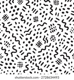 Este fondo abstracto en blanco y negro presenta un patrón sin fisuras con Formas orgánicas dibujadas a mano, puntos juguetones, líneas curvas y Elementos geométricos mínimos. La textura monocromática crea un aspecto moderno y artístico, adecuado para el Diseño gráfico contemporáneo, impresiones textiles, Fondos de pantalla y superficies digitales. El patrón de repetición tiene una composición equilibrada con un contraste audaz, lo que lo hace ideal para la marca, embalaje, papelería, carteles y fondos de Web. La estética mínima y el diseño limpio funcionan bien para proyectos creativos, estampados de moda y texturas decorativas. Este patrón abstracto versátil agrega un atractivo visual elegante, moderno y atemporal a cualquier concepto de diseño.
