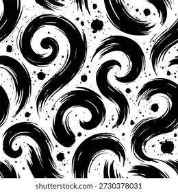 Este plano de fundo preto e branco abstrato mostra um padrão de espiral dinâmico criado com traçados de pincel de tinta expressivos e texturas de manchas. As formas espirais fluindo adicionam movimento e energia, enquanto os detalhes da tinta grunge dão ao design uma sensação artística crua. Este padrão sem costura funciona perfeitamente como um fundo moderno, textura criativa, ou superfície decorativa para papéis de parede, cartazes, têxteis, embalagem e arte digital. A paleta de cores monocromáticas melhora o contraste e a versatilidade, tornando-a adequada para projetos de design minimalistas, abstratos e contemporâneos. Este padrão de estilo pintado à mão oferece um impacto visual arrojado com uma estética orgânica e expressiva.