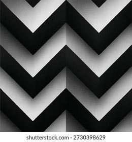 Dieser abstrakte schwarz-weiße Hintergrund zeichnet sich durch ein kräftiges Chevron-Zickzackmuster mit geschichteten geometrischen Formen und subtilen linearen Texturen aus. Das sich wiederholende V-förmige Design sorgt für Rhythmus, Tiefe und eine starke visuelle Struktur und ist somit ideal für moderne Hintergründe, Tapeten, Textilien und digitale Layouts. Die monochrome Farbpalette verleiht einen klaren und raffinierten Look, während die Farbverlaufsschattierung Dimension und Kontrast verbessert. Diese nahtlose geometrische Textur ist perfekt für zeitgenössische Markenbildung, Poster, Webdesign, Verpackungen und Oberflächenmuster geeignet und bietet eine eindrucksvolle und vielseitige Ästhetik, die sich sowohl für Print- als auch für digitale Kreativprojekte eignet.