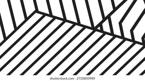 Este padrão geométrico preto e branco abstrato apresenta linhas e formas angulares em negrito que se cruzam criando uma textura visual dinâmica e moderna, perfeita para fundos de design gráfico e