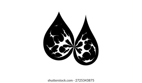 Esta ilustración abstracta en blanco y negro presenta dos gotas de tinta estilizadas que se superponen para crear un patrón gráfico interesante. El diseño simple pero audaz se puede utilizar en una variedad de creativos