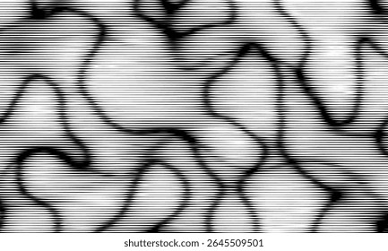 This abstract black and white pattern features wavy lines and gradients, creating a dynamic aesthetic. It blends contemporary style with artistic expression, making it chic and stylish in various