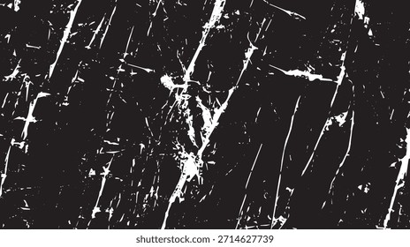 Esta textura abstracta en blanco y negro presenta arañazos blancos aleatorios y líneas irregulares contra un fondo oscuro, creando un efecto angustiado y grunge perfecto para proyectos de Diseño gráfico