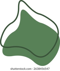 This abstract design features a simple yet striking depiction of an organic, irregular green shape