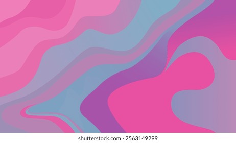 This abstract design features wavy, flowing lines in various shades of pink, purple, and blue. The colors blend smoothly into each other,